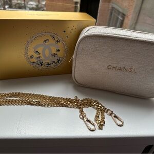 CHANEL Cream and Gold Cosmetic Bag with complimentary gold chain